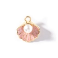 Pink shell pendant with white pearl in gold finish for DIY necklace and bracelet - Pink Enamel / Gold Plated