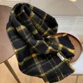 Thick checkered mohair scarf with black and yellow patterns and soft fringe detail - Black Yellow Tag Plaid