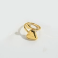 Minimalist 14K gold plated brass open ring featuring a heart charm and round gold bead - Bead and Heart Style