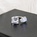 Silver open ring with pear and rectangular cut moissanite stones on black display - White Ljz-190 / Adjustable Open