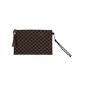 Klassische kaffeebraune Handgelenktasche mit M-Muster und Lederquasten-Detail - Kaffee M-Monogramm