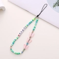 Handmade beaded phone charm featuring colorful clay beads and a pink butterfly pendant - K787 Green Style
