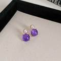 Vintage style gold-plated earrings with purple crystal flowers and white pearls - No.15 Silver Pin Purple Round Style