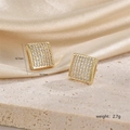 Macro shot of 10.7mm square gold-plated stud earrings with micro-set cubic zirconia - Gold Square