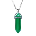 Minimalist green hexagonal crystal column pendant with a silver alloy chain link - Transparent Green