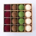 Set of 16 flocked Christmas ball ornaments in red, brown, green and white colors - Style Eight (Dark Red, Brown, Green, White)