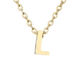 Detailed close-up of a polished gold-plated letter L pendant necklace with O-chain - Letter L