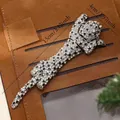Sparkling leopard brooch with black and white crystals measuring 13cm in length - Silver Black White Leopard XD824128-2