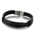 Double-layer black leather bracelet for men with black metal plate and silver buckle - Two-tone Black (KB146745-KFC)