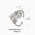 Anillo ajustable de acero inoxidable plateado con diseño de hojas naturales y estilo - Color Acero