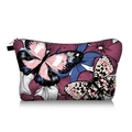 Detailed front view of butterfly floral makeup bag with top zipper and elegant pattern - Purple Blue White Fresh Butterfly Print (jiaying150)