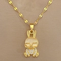Macro shot of gold rabbit necklace with cat eye stone head and pavé zircon details - Titanium Steel Chain Copper Micro-inlaid Pendant / Glasses Rabbit Pendant (F421)