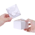 White paper gift box with camellia petal folding top for wedding candy and favors - White