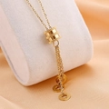 Elegant gold titanium steel necklace featuring a textured cylinder pendant and roman numerals - Gold (8401)