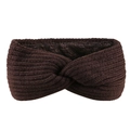 Winter warm knitted headband in dark brown with cozy fleece lining and twist design - Coffee