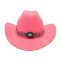 Detail of rose pink felt cowboy hat with bohemian turquoise stone hatband decoration - One Size / Oval Blue Stone Decoration / Rose Pink