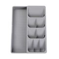Gray expandable plastic kitchen drawer organizer with multiple compartments for cutlery storage - Grey Single-Side Expandable Organizer