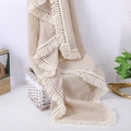 Detail of beige muslin baby blanket with decorative lace edging and soft fringe texture - 80*65 cm / Khaki