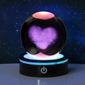 3D laser engraved crystal ball night light with purple heart pattern and LED base - Heart Cloud