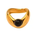 18k gold plated stainless steel wavy ring set with a 10mm black agate stone bead - US 7 / A782-Gold-Agate