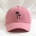 Rosa Baumwoll-Baseballkappe mit schwarzer Palmen-Stickerei und verstellbarem Riemen - Dunkelrosa