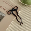 Close-up of tortoise shell bow hair fork on a vintage magazine with a lemon accent - 8.5cm / Dark Coffee