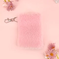 Roze pluche A7 mini-notitieboekje met zachte vacht en zilveren metalen sleutelhanger - A7 Mini / Roze