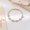 Bracelet doré ajustable élégant avec pierres roses étincelantes et oxydes de zirconium - Style G (Pierre rose ronde dorée)