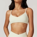 Ivory white eco-friendly yoga bra set with thin V-neck straps and high waist leggings - S / Cream Apricot