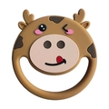Funny silicone baby teether with cartoon cow shape in yellow and beige colors - Pull Ring Cute Goat Teether