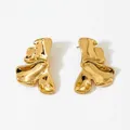 Polished 316 stainless steel earrings with irregular abstract gold liquid metal design - Molten Lava Style (KDE2555) / Gold (KDE2555)