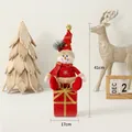 Christmas snowman plush on gift box with red and gold dots hat, 41cm tall decoration - Sitting Snowman with Gift Box
