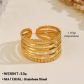 5-layer minimalist gold plated stainless steel adjustable ring with beaded texture - Beaded Multi-layer 590 / Gold