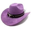 Dettaglio cappello cowboy viola scamosciato con testa di toro e borchie argentate - Viola / M (56-58cm)