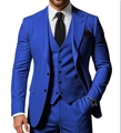 Close-up of a royal blue three-piece slim fit suit set with jacket, vest, and trousers - Royal Blue