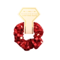 Sparkly red scrunchie with silver square sequins on card holder for hair styling - With Display Card / Red Sequin