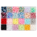 Scatola da 24 scomparti con perle colorate ABS da 6mm per creazione di gioielli fai da te - Set Multicolore Misto da 6mm (24 Griglie)