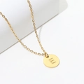E-letter gold plated stainless steel necklace with round pendant and pearl accent - Gold E