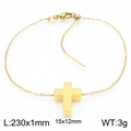 Golden stainless steel cross pendant bracelet with adjustable slide clasp closure - Gold Bracelet (KB190589-Z)