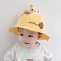 Cute yellow baby sun hat with 3D plush bear and cookie patch decoration - 8 Months-3 Years (46-50cm) / 02 Yellow (Bear Style)