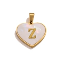 Golden heart pendant with white mother of pearl inlay and letter Z charm - Letter Z / Gold