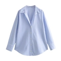 Classic blue and white vertical striped long sleeve cotton Oxford shirt with button-down front - Light Blue Vertical Stripe