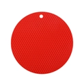 Red circular silicone trivet mat with honeycomb texture and hanging hole for kitchen - Red