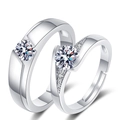 Minimalist silver couple rings set with round stones and adjustable open band design - Ql024 / Male Style