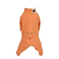 Orange knitted pet four-legged pajamas with cartoon bear print and decorative button - S / Bitter Orange
