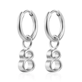 Polished silver stainless steel hoop earrings with double-loop heart-shaped pendants - Number 8 Pendant / Silver
