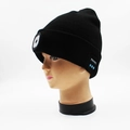 Black knitted beanie featuring integrated LED light and side Bluetooth control panel - 6-LED Bluetooth Style / Black