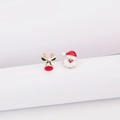 Festive Christmas stud earrings with Santa Claus and reindeer designs on white stand - Santa Claus and Reindeer Head Stud Earrings