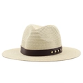 Chapeau de paille à large bord avec bande cloutée marron pour protection solaire - Poche zippée