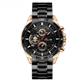 Wasserdichte Herren-Chronograph-Uhr aus Edelstahl mit roségoldenem Gehäuse und schwarzem Blatt - Schwarzes Zifferblatt Roségold Gehäuse Metallarmband (216G-FH)